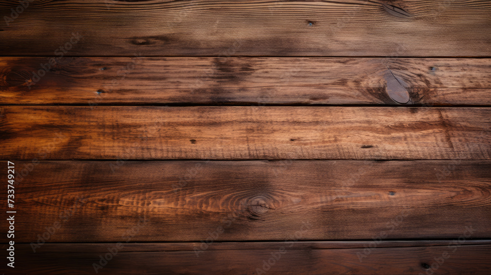 An image showing a closeup of a dark stained wooden plank surface with rich rustic textures and patterns