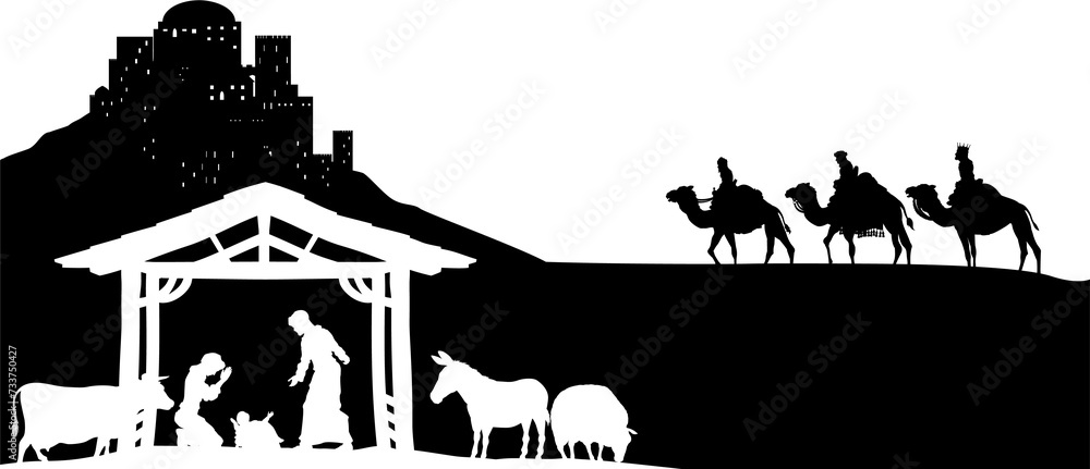 Obraz premium Christmas Nativity Scene Bethlehem Manger Wise Men