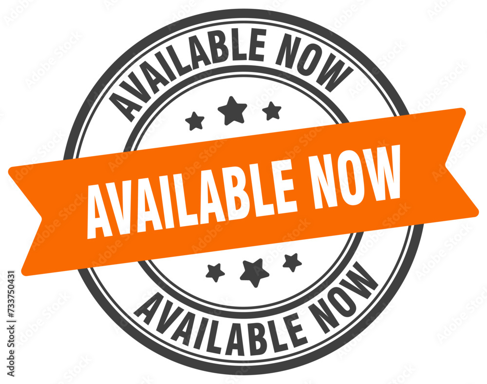 Fototapeta premium available now stamp. available now label on transparent background. round sign