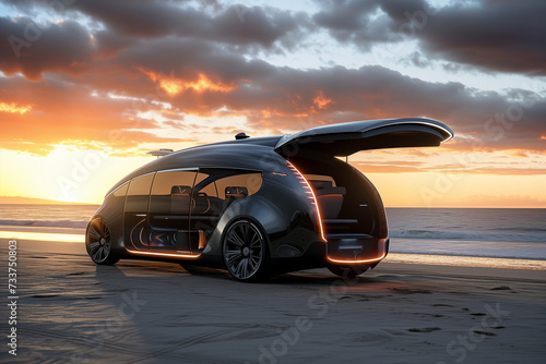 Futuristic car on the beach