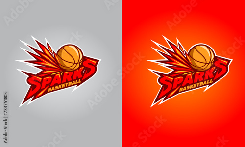 Sparks Basketball Vector Logo Template. This Logo amazing design for your basketball tournament, or event for you team or school training.  photo