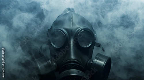 Man Wearing Gas Mask in Smoke