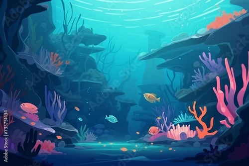Beautiful undersea world in a realistic  cartoon style. Peaceful and creative artwork scene  perfect for wallpapers  story backgrounds  and card designs. Generative AI