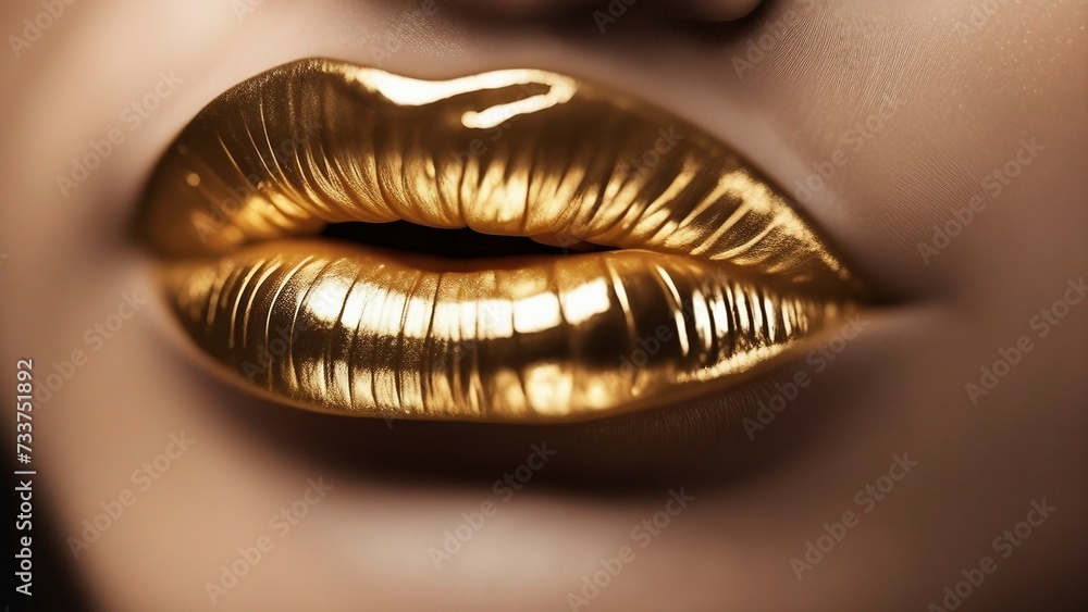 Abstract gold lips. Golden lips close up. Gold metal art lip. Beautiful make up. Golden lip gloss on Abstract gold lips. Golden lips close up. Gold metal art lip. Beautiful make up. Golden lip gloss on