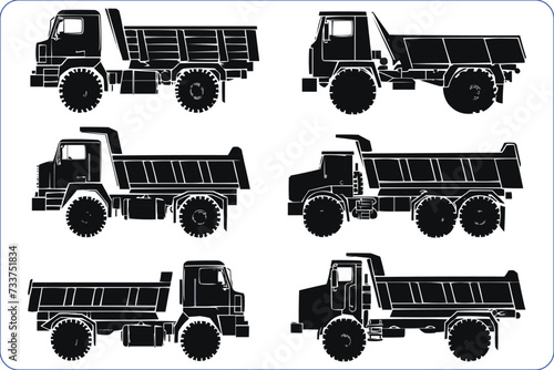 Silhouettes of Dump Truck, Dump truck vector, Dump truck silhouette, Dump truck silhouette on white background