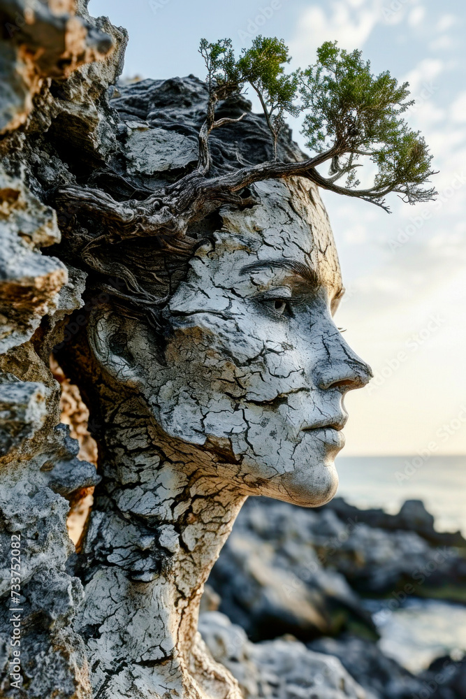 Monumental Stone Head of a Woman in Nature Wallpaper Background Poster Illustration Digital Art Cover Brainstorming Monumental Stone Head of a Woman in Nature Wallpaper Background Poster Illustration Digital Art Cover Brainstorming