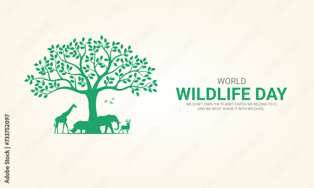 World wildlife day, Wild animals in world shape wildlife day design for poster, banner. 3D Illustration