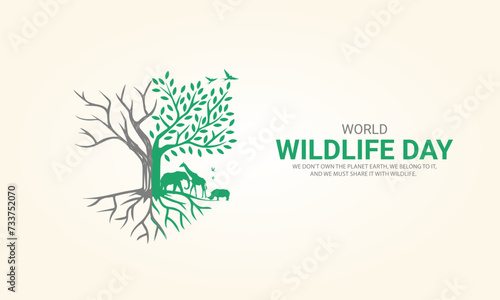 World wildlife day, Wild animals in world shape wildlife day design for poster, banner. 3D Illustration