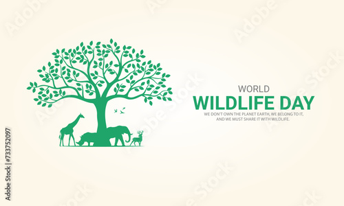 World wildlife day, Wild animals in world shape wildlife day design for poster, banner. 3D Illustration