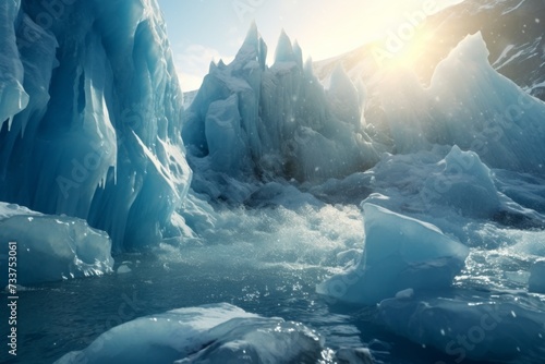 A compelling close-up shot of a melting glacier photo