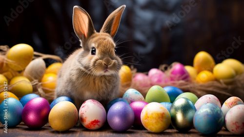 Wallpaper Mural Easter bunny and Easter eggs. Generated illustration of artificial intelligence. Torontodigital.ca