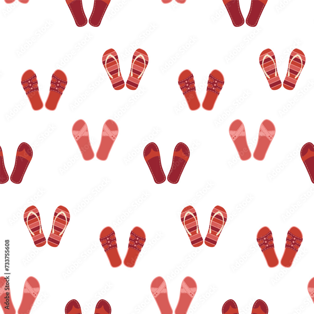 seamless flip flops pattern. color summer backdrop. Red repeat background. Cartoon flat illustration. seamless flip flops pattern. color summer backdrop. Red repeat background. Cartoon flat illustration.