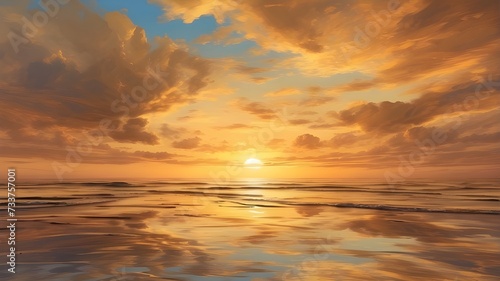 sunset over the sea A breathtaking sunset over a virtual ocean  painting the sky in shades of golden hues