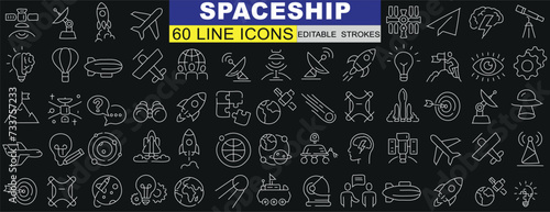 Spaceship icons vector set. Perfect for web design, apps, software, print. Detailed, varied, high quality graphics. Space exploration and astronautics technology innovation