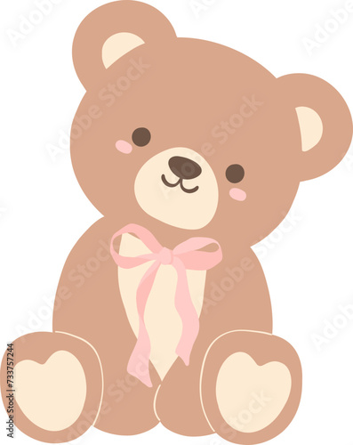 Coquette teddy bear with pink bow, bear with bow