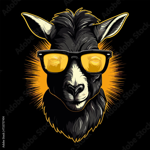 Vector image of a donkey wearing sunglasses on a black background with space for text