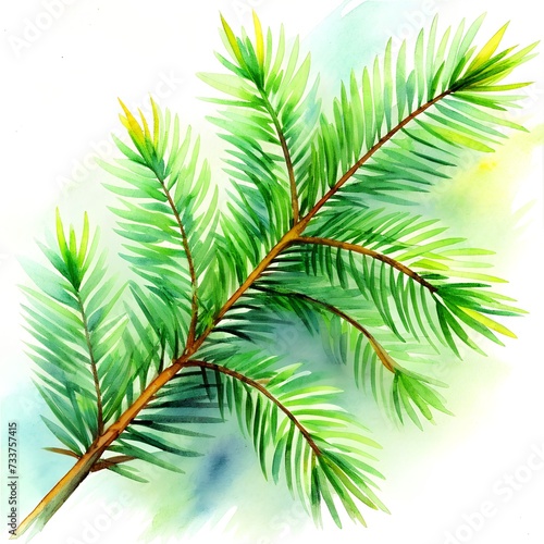 Christmas tree branches for decoration. Hand drawn pine branch watercolor and pencil drawing. Happy new 2025 year. Generative ai