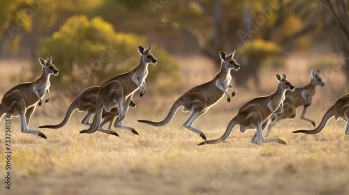 Playful Kangaroos Exhibit their Unique Hopping Motion in the Australian Outback AI Generated.