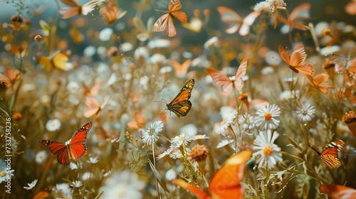 Colorful Butterfly Gathering in Spectacular Flower Field AI Generated.