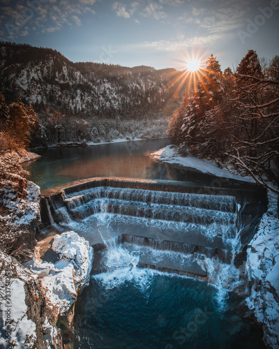 Lechfall Waterfall in Bavaria Germany in Winter with Snow photo