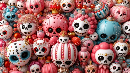 Colorful Ornate Sugar Skulls and Sweets in Festive Arrangement