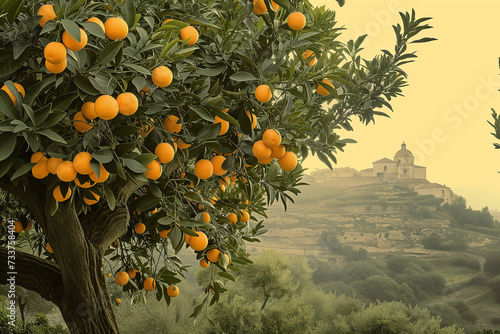 orange tree and Mediterranean landscape