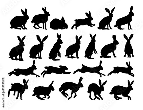The big set silhouettes of wild hares.