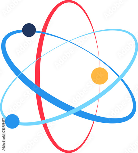 Atomic Structure. Spin and swirl in nucleus, abstract techno element for modern and retro technological design. Simple color vector pictogram isolated on white background