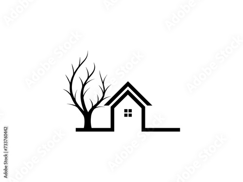 Home icon with abstract tree logo vector design illustration. Home And Tree Nature Logo Template, Emblem, Design Concept, Creative Symbol. Eco friendly home line icon. Environment and eco Home symbol.