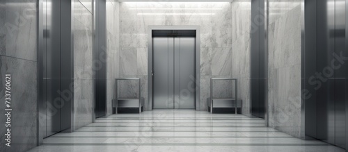 modern elevator in modern building marble walls