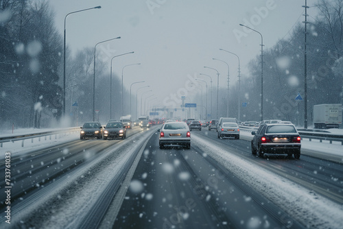 cars on the highway in winter © Anastasiia Trembach