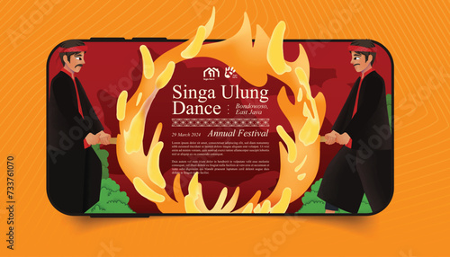 Tourism event layout with indonesian culture east java dancer illustration