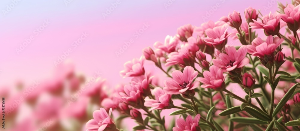 Fototapeta premium beautiful red Gerbera flowers on a pink background.
