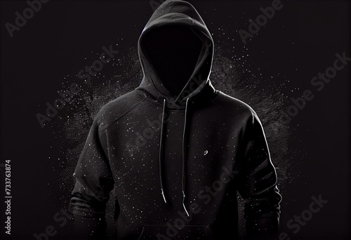 black hoodie mockup with hood and pocket isolated on white background. Generative AI