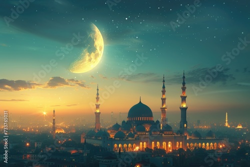 islamic greeting card for Ramadan kareem or ied mubarak background