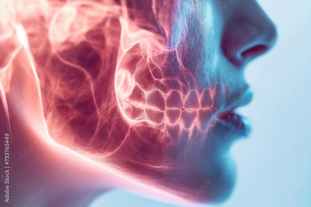 A photograph of a womans head showing the visible bones in detail. A photograph of a womans head showing the visible bones in detail.