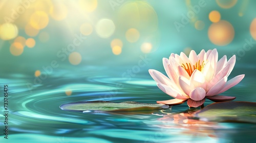 A pink flower gracefully sits atop the calm surface of a body of water.