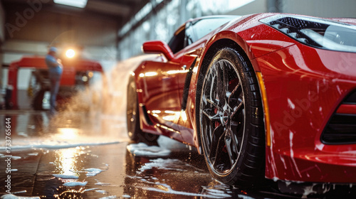 Car wash with high pressure water and foam. Car wash concept .