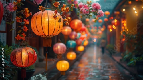 Evening in Chinatown With Lanterns