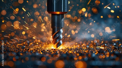 High-Speed Metal Drilling Captured With Sparks Flying photo