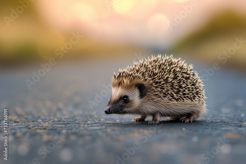 hedgehog on an asphalt road