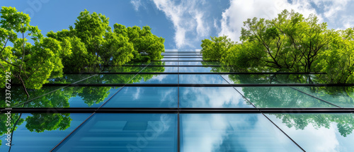 office building with tree for reducing carbon dioxide, Eco green environment. 