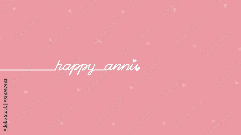 Animation of handwritten text Happy Anniversary on cute pink background with flying hearts Animation of handwritten text Happy Anniversary on cute pink background with flying hearts