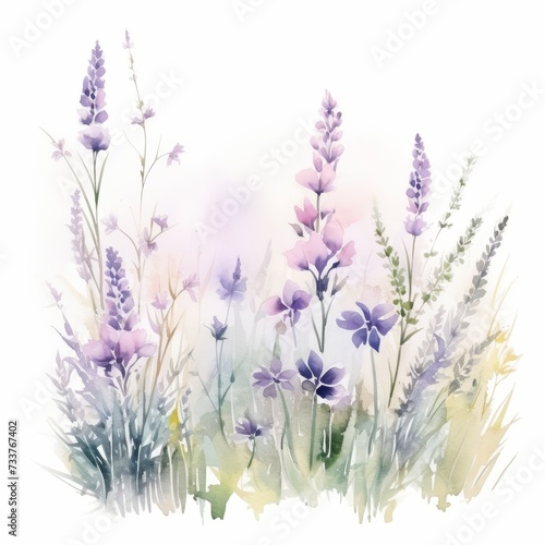 Soft watercolor illustration featuring a variety of delicate wildflowers  with a gentle wash of color suggesting a fresh  spring meadow. 