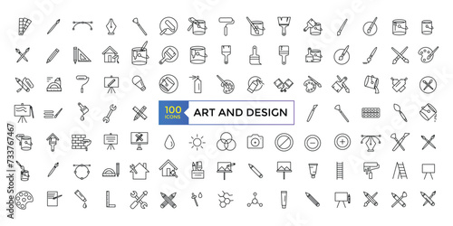 Art and design icon set simple line art style icons pack. Vector illustration