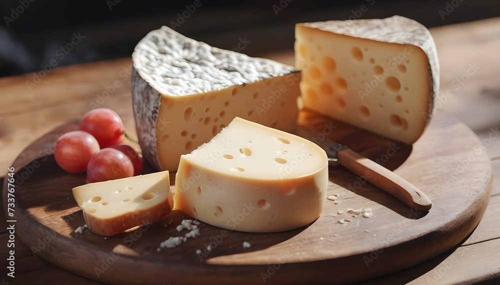Beautiful background, cheese on a wooden board, food. Home natural eco-friendly production, business. close up