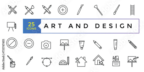 Art and design icon set simple line art style icons pack. Vector illustration