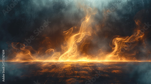 Abstract dark blue background with burning fire.