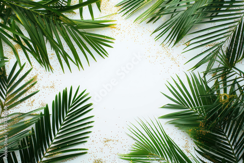 Green Palm Leaves on a White Background