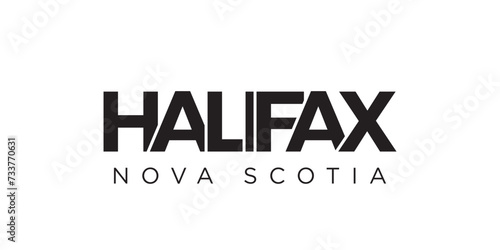 Halifax in the Canada emblem. The design features a geometric style, vector illustration with bold typography in a modern font. The graphic slogan lettering.